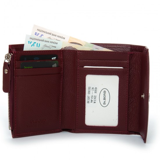 Женский кожаный кошелек dr.Bond Classic WS-3 бордовый Женский кожаный кошелек dr.Bond Classic WS-3 бордовый