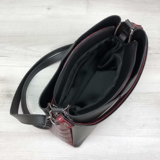 Жіноча модельна сумка на три відділення WELASSIE Илина чорний + червоний