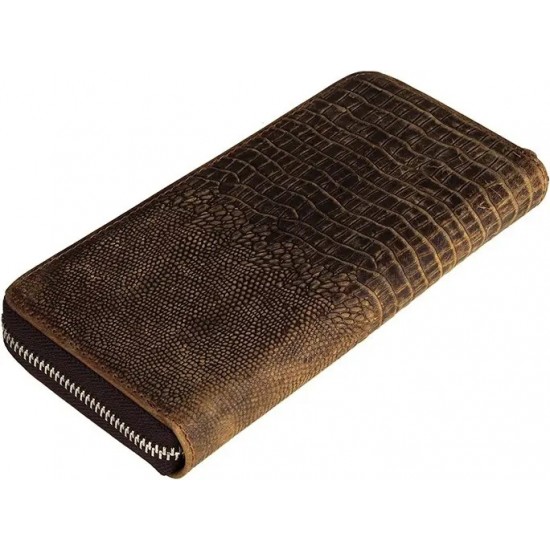 Мужской клатч из натуральной кожи крокодил Vintage 14462 коричневый