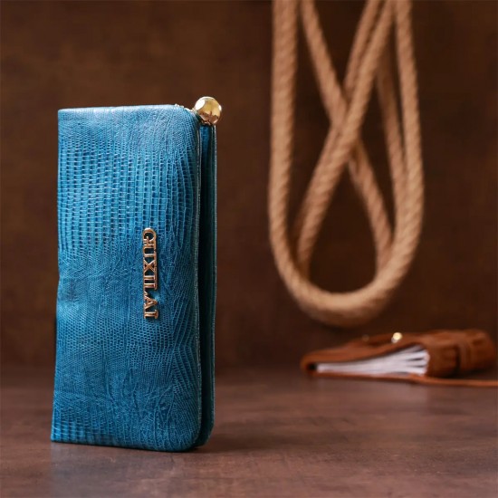 Женский кошелек из натуральной кожи Guxilai 18966 синий