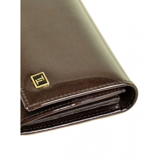 Жіночий шкіряний лаковий гаманець Bretton Gold W0807 кавовий