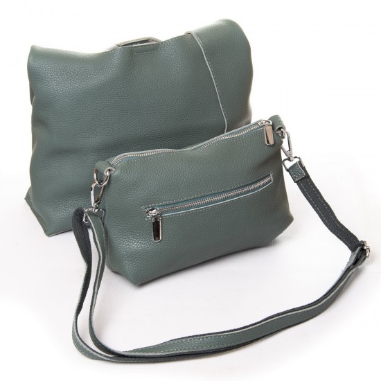 Жіноча сумка з натуральної шкіри + клатч ALEX RAI 1558 зелений
