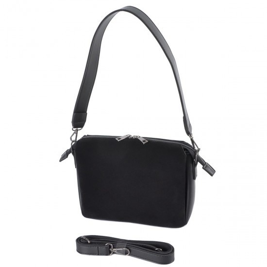 Женская кросс-боди сумочка на три отделения из натуральной замши LUCHERINO 813 черный
