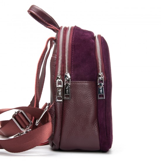 Женская сумка-рюкзак из натуральной кожи + замши ALEX RAI 2058 бордовый
