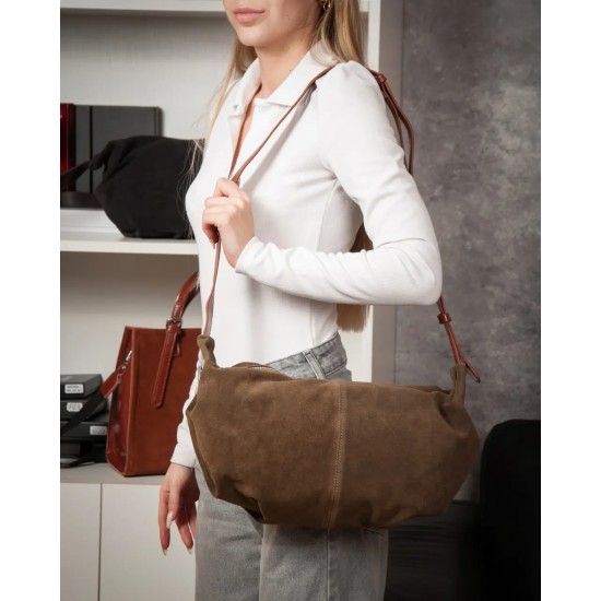 Жіноча сумка з натуральної шкіри + замші ALEX RAI 3035 хакі