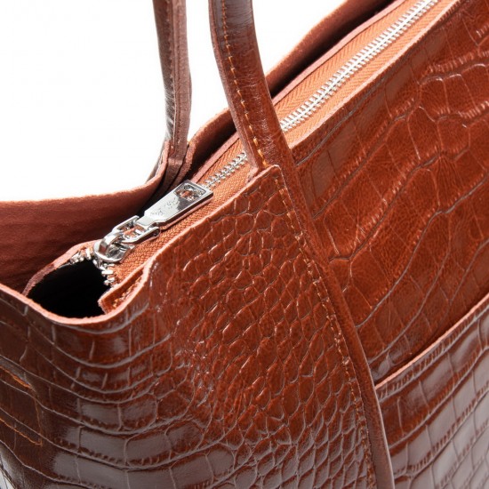 Жіноча сумка з натуральної шкіри ALEX RAI 00109 крокодил коричневий