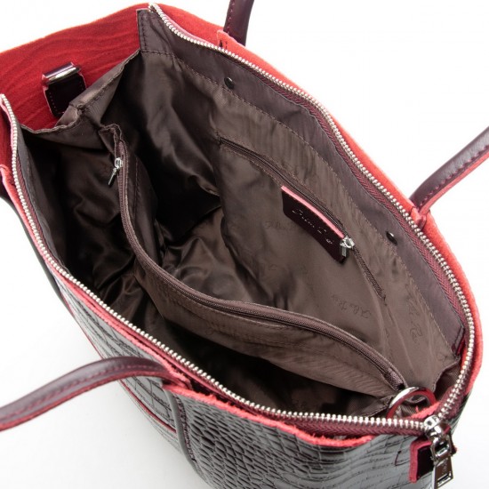 Жіноча сумка з натуральної шкіри ALEX RAI 00109 крокодил бордовий