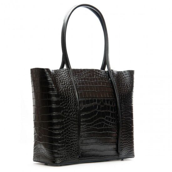 Жіноча сумка з натуральної шкіри ALEX RAI 00109 крокодил чорний