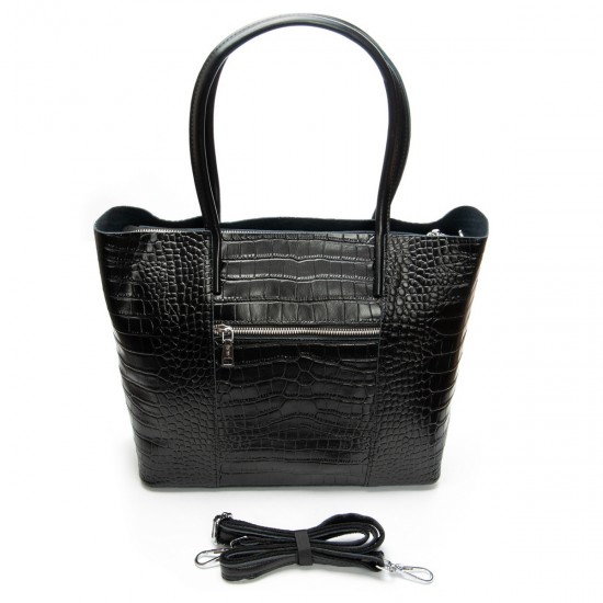 Жіноча сумка з натуральної шкіри ALEX RAI 00109 крокодил чорний