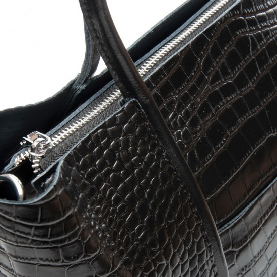 Жіноча сумка з натуральної шкіри ALEX RAI 00109 крокодил чорний