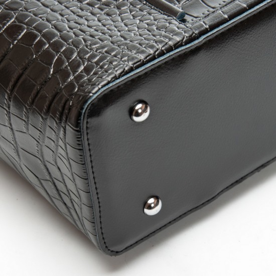 Жіноча сумка з натуральної шкіри ALEX RAI 00109 крокодил чорний