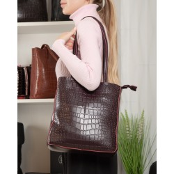 Женская сумка из натуральной кожи ALEX RAI 9384-1 крокодил бордовый