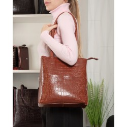 Женская сумка из натуральной кожи ALEX RAI 9384-1 крокодил коричневый